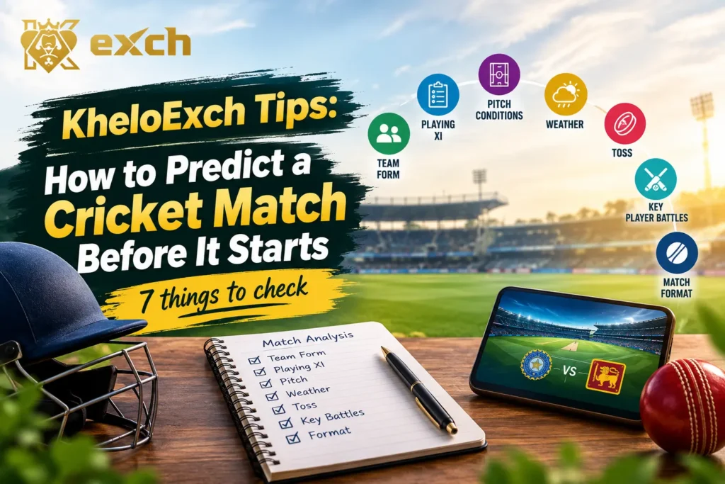 Learn how to predict a cricket match before it starts by checking team form, pitch, weather, playing XI, and key player battles.